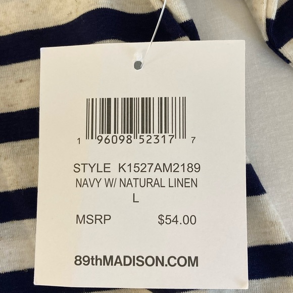 89th Madison Ruched Sleeve Top Blouse Navy Large NWT - Picture 3 of 8